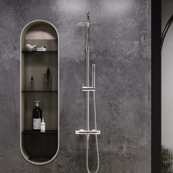 Душевая стойка Damixa Scandinavian Pure 936810 с термостатом (детальная фотография), хром, черные