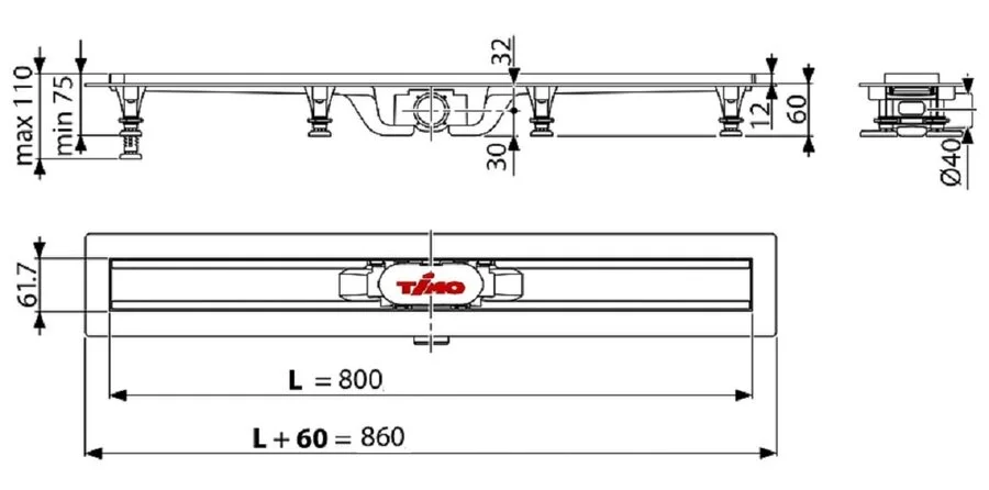 Душевой лоток Timo Eco 80 см из пластика SP10-800 (детальная фотография), душевой лоток