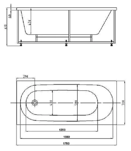 Ванна акриловая Azario Felisa AV.0040170 170 x 70 см, белая (детальная фотография), акриловые