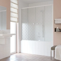 Душевая шторка на ванную профиль черный глянцевый стекло флёр-де-лис Vegas-glass