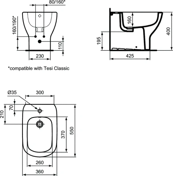 Биде напольное Ideal Standard Tesi белое T354001 (детальная фотография), современные, hi-tech