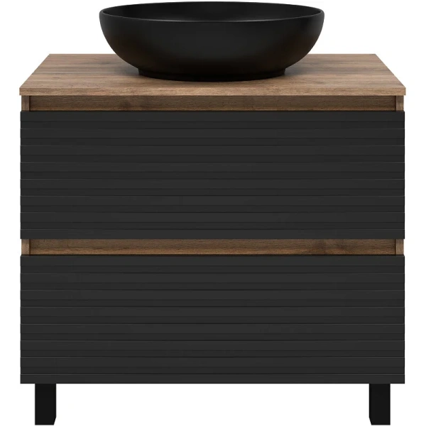 Тумба под раковину напольная Brevita Dakota 80 см дуб галифакс олово, черный кварц DAK-07080-19/02-2Я (детальная фотография), современная, hi-tech