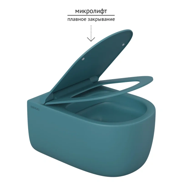 Унитаз подвесной BERGES Ego матовый темно-синий 082140 (детальная фотография), без бачка, со скрытым бачком