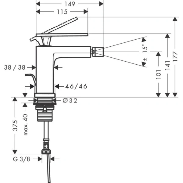 Смеситель для биде Hansgrohe Tecturis E матовый черный 73200670 (детальная фотография), для биде