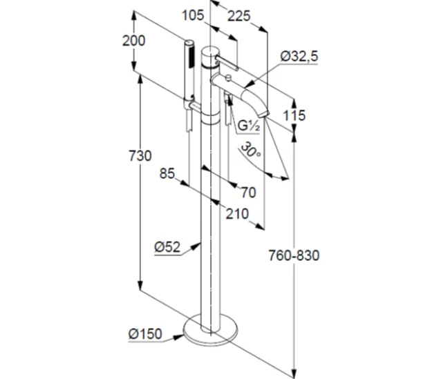 Смеситель для ванны Kludi Bozz золото брашированное 38590N076 (детальная фотография), для ванны