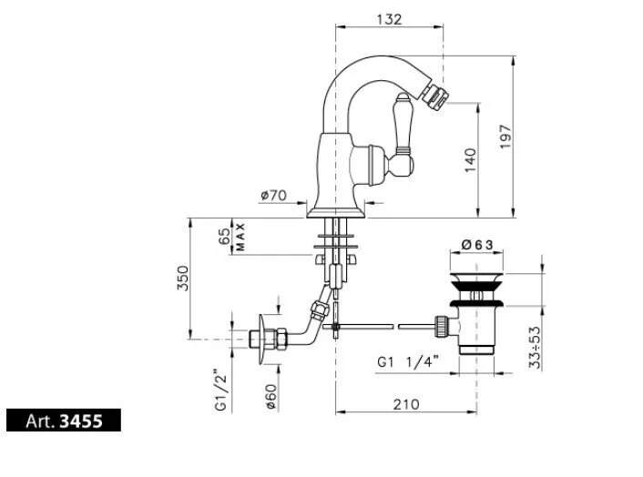 Смеситель для биде, хром, Nicolazzi Cinquanta 3455CR75C (детальная фотография), для биде