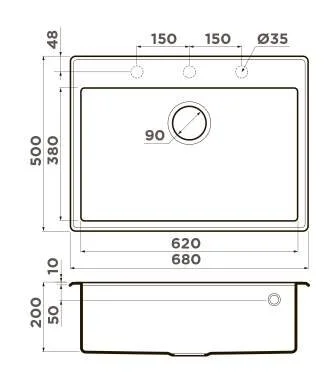 Мойка для кухни Omoikiri Tedori 68-BL 68 см черная 4993964 (детальная фотография), врезные