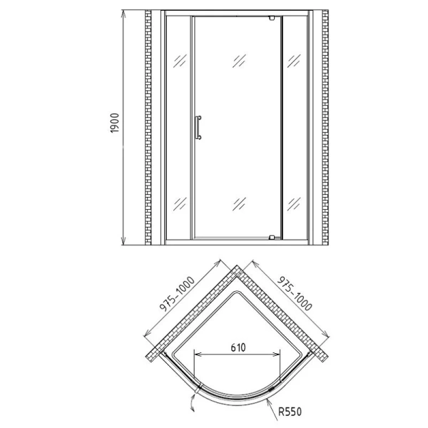 Душевой уголок Gemy Sunny Bay 100 S28081 (детальная фотография), четверть круга