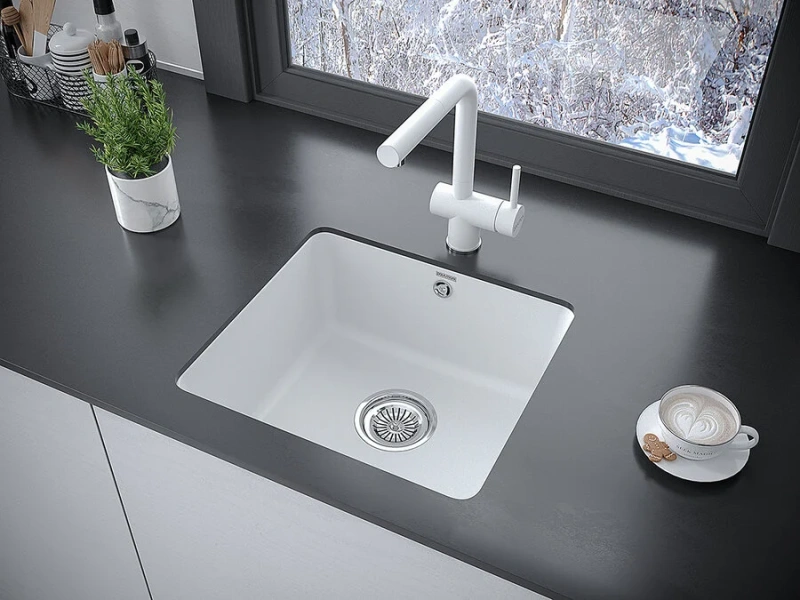 Мойка для кухни Paulmark Unter 45.5 см белая PM204543-WH (детальная фотография), 45x45 см