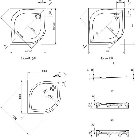 Душевой поддон Ravak Elipso PAN 90х90 см белый A227701410 (детальная фотография), средние от 15 до 30 см