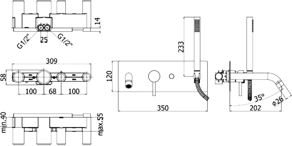 Смеситель для ванны Paffoni Light с душем, золотой LIG001HGSP (детальная фотография), современные, hi-tech