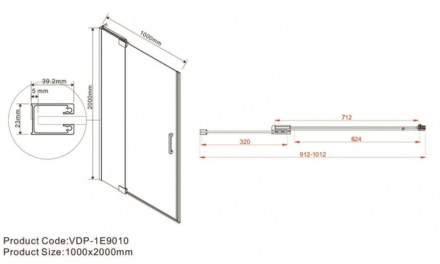 Душевая дверь в нишу Vincea Extra 100 см профиль черный, стекло прозрачное VDP-1E9010CLB (детальная фотография), современные, hi-tech