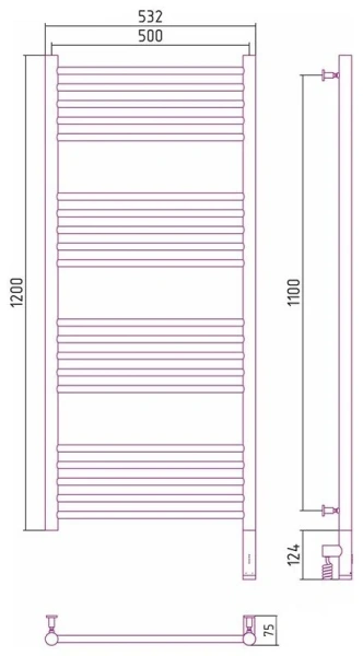 Полотенцесушитель электрический Сунержа Богема 3.0 50х120 см правый без покрытия 00-5805-1250 (детальная фотография), настенные
