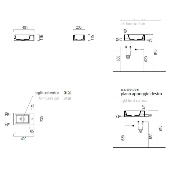 Схема (детальная фотография), подвесные, накладные (на столешницу), пристенные