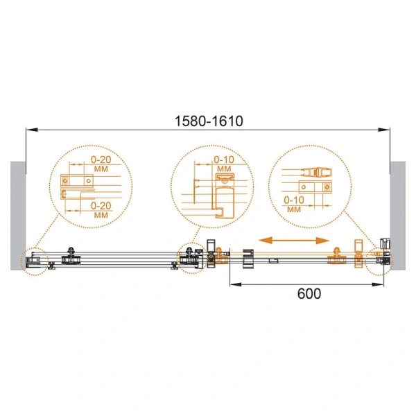 Душевая дверь в нишу Cezares Stylus M 160 см с прозрачным стеклом STYLUS-O-M-BF-1-160-C-Cr (детальная фотография), современные, hi-tech