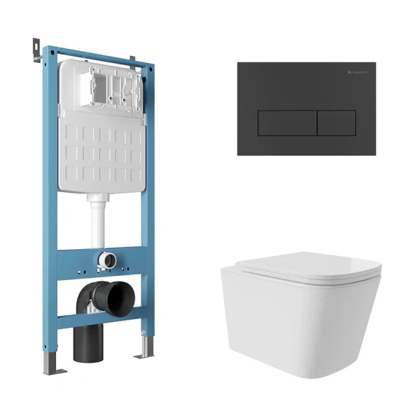 Унитаз с инсталляцией Aqueduto MACIO Plus клавиша черная матовая AQDS221T (детальная фотография)