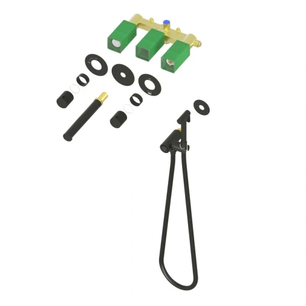 Смеситель с гигиеническим душем Timo Saona черный матовый 2383/03SM (детальная фотография), скрытого монтажа, встраиваемые в стену