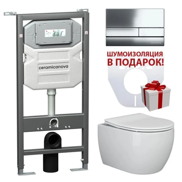 Унитаз с инсталляцией Ceramica Nova Play кнопка хром CN3001_1002CH_1000 (детальная фотография)