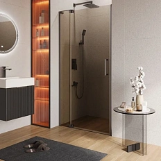 Душевая дверь в нишу Slider 110 см стекло бронзовое профиль оружейная сталь