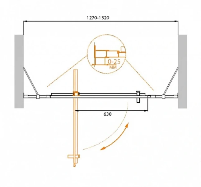 Душевая дверь в нишу Cezares Molveno 130 см с антикальциевой обработкой MOLVENO-BA-12-90+40-C-Cr-IV (детальная фотография), современные, hi-tech