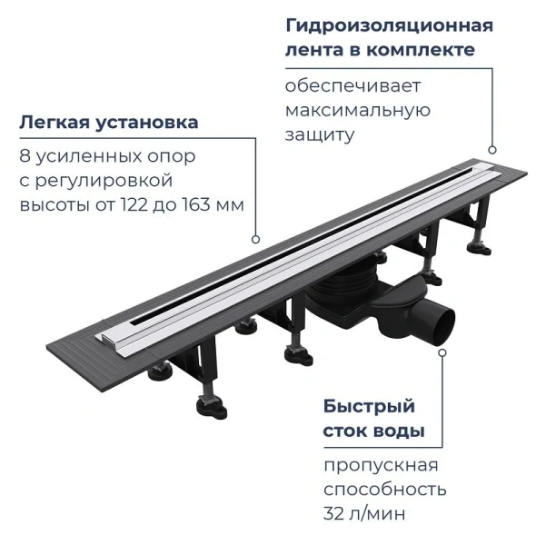 Душевой трап RGW SDR-55 120 см хром 79215512-01 (детальная фотография), для монтажа в пол