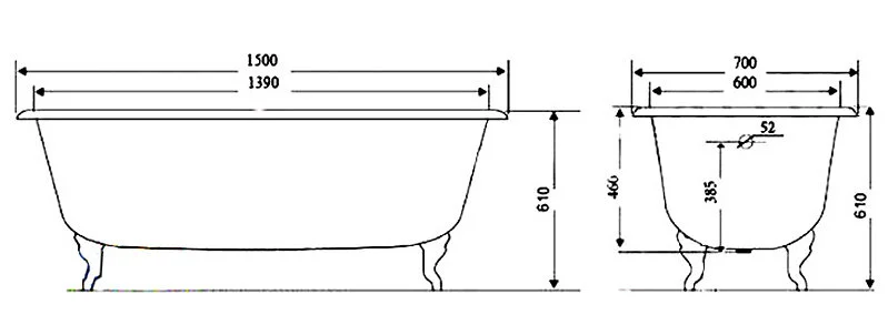 Чугунная ванна Timo Standard 3V Н0000018 150 x 70 см, белый (детальная фотография), чугунные