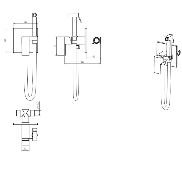 Гигиенический душ со смесителем Boheme Qubic никель брашированный 477-NB (детальная фотография), для туалета