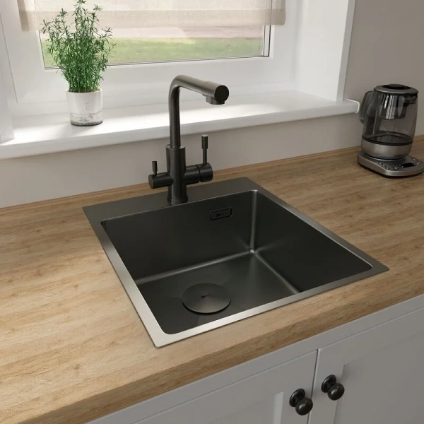 Мойка для кухни Lemark Janga 44 см графит 9936103 (детальная фотография), из нержавеющей стали, стальные, металлические