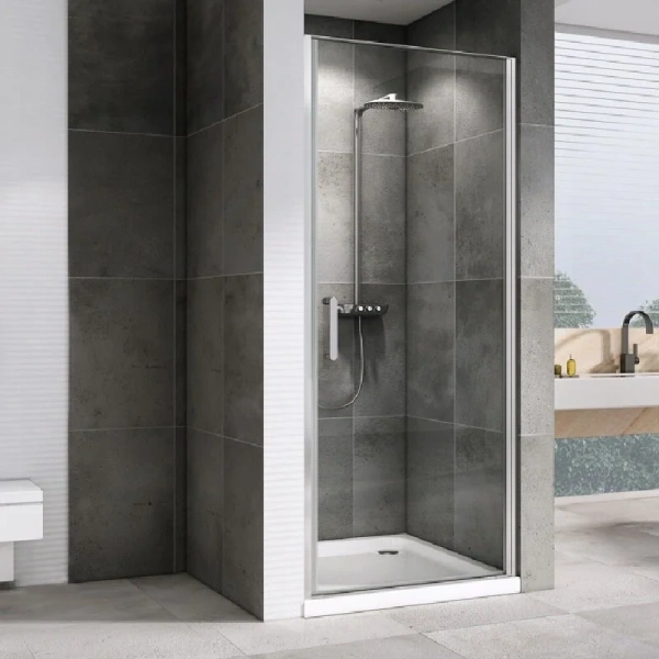 Душевая дверь в нишу Abber Sonnenstrand AG04100 100 см универсальный монтаж (детальная фотография), черные, хром