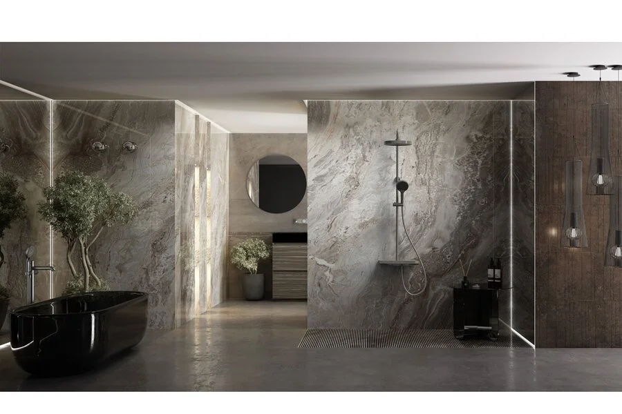 Душевая стойка Vincea Inspire вороненая сталь VSFS-3I12TGM (детальная фотография), с тропическим душем