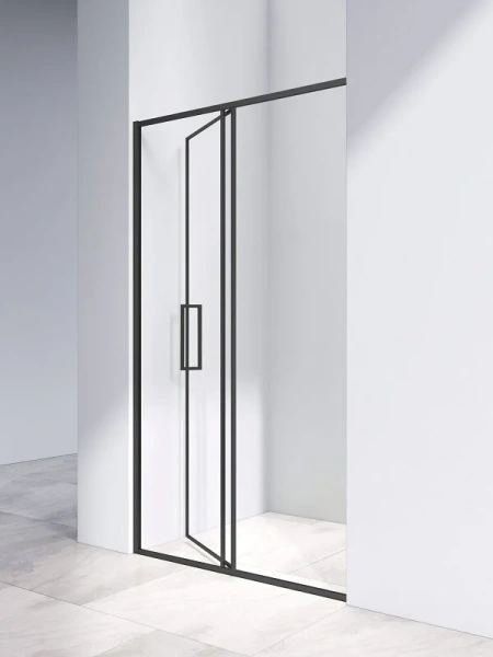 Душевая дверь в нишу Vincea Slim 120 см профиль черный стекло прозрачное VDP-4SL120CLB (детальная фотография), распашные