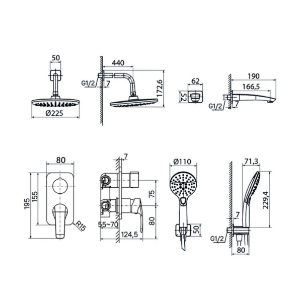 Душевой комплект IDDIS Ray белый матовый RAYWT03i68 (детальная фотография), душевые комплекты, наборы