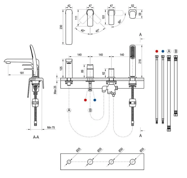 Смеситель для ванны Ravak Flat врезной X070120 (детальная фотография), для ванны