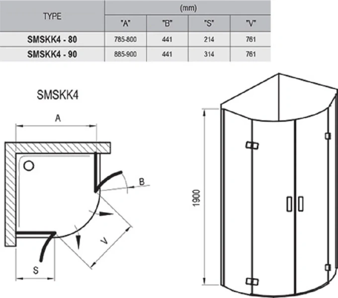 Душевой уголок, профиль хром, стекло прозрачное, Ravak Smartline SMSKK4-80 3S244A00Y1 (детальная фотография) index_3