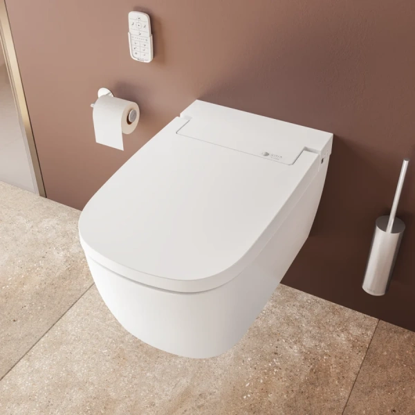Интеллектуальный подвесной унитаз Vitra V-Care  5674B003-6194 (детальная фотография), безободковые