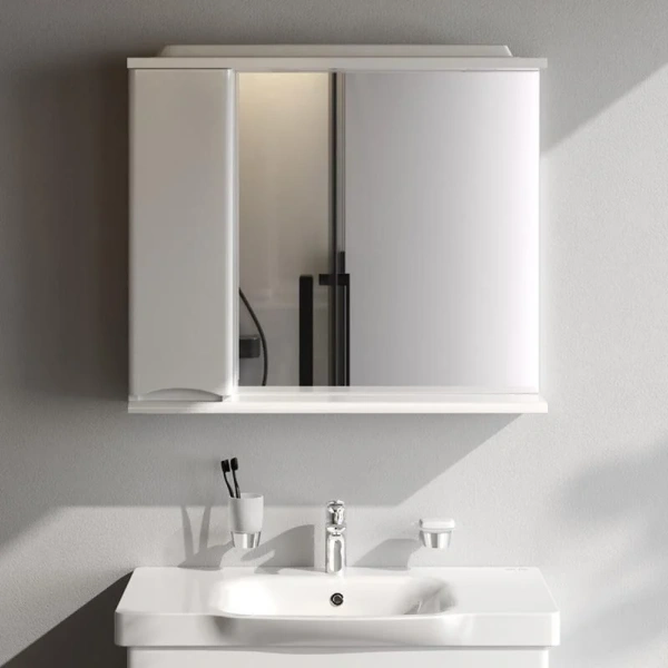 Зеркальный шкаф с подсветкой Am.Pm Like 80 см белый глянец, левый M80MPL0801WG (детальная фотография), с кнопкой