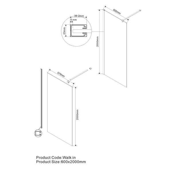 Душевая перегородка Vincea Walk-In 60 см профиль хром VSW-1H600CL (детальная фотография), современные, hi-tech