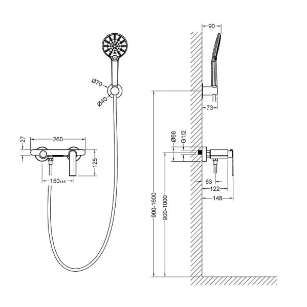 Смеситель для ванны Timo Anni, черный матовый 2714/03Y (детальная фотография), для ванны