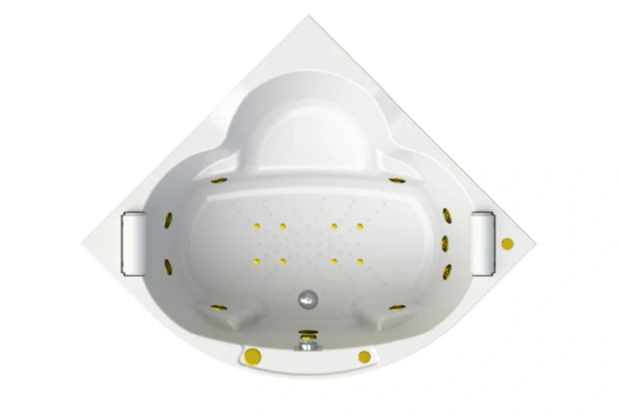 Акриловая ванна Радомир Сорренто 1-01-3-0-9-038К, 140 x 140 см, каркас, подголовник - 2 шт., фронтальный экран, сифон, слив-перелив автомат в комплекте, белая/золото (детальная фотография) index_1