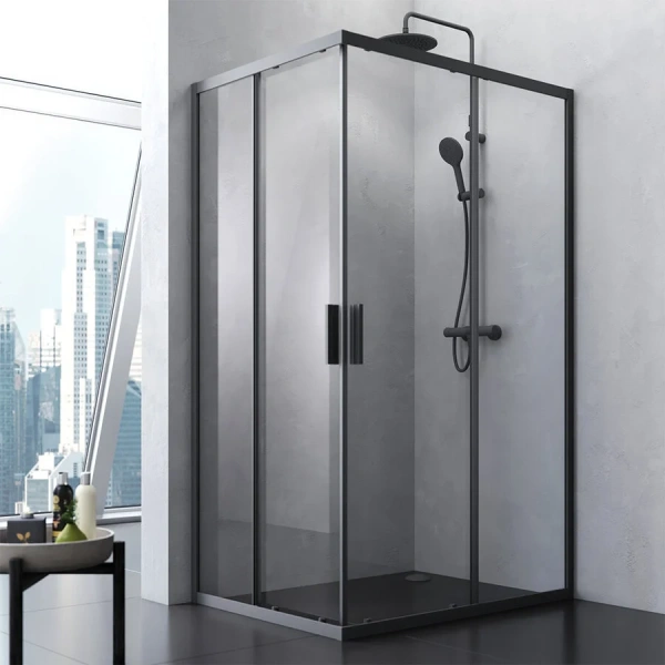 Душевой уголок Am.Pm Gem S 120x90 см профиль черный матовый, стекло прозрачное W93G-404-120290-BT (детальная фотография), стеклянные, угловые, без поддона