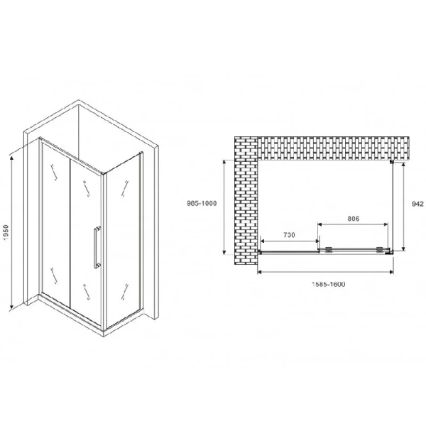 Душевой уголок Abber Schwarzer Diamant 160x100 см профиль хром AG30160H-S100 (детальная фотография), прямоугольные