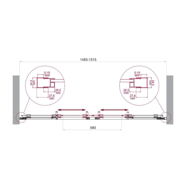 Душевая дверь в нишу BelBagno Luce 150 см профиль хром LUCE-BF-2-150-C-Cr (детальная фотография), современные, hi-tech