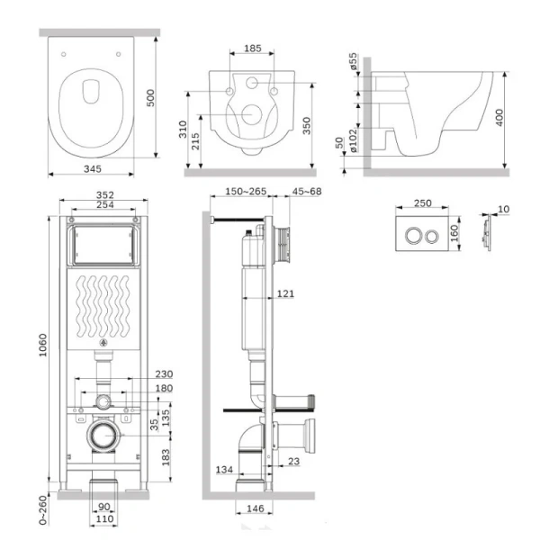 Унитаз с инсталляцией Am.Pm Jupiter клавиша черная матовая, кнопки круглые IS110138.DX77C1700 (детальная фотография), с инсталляцией