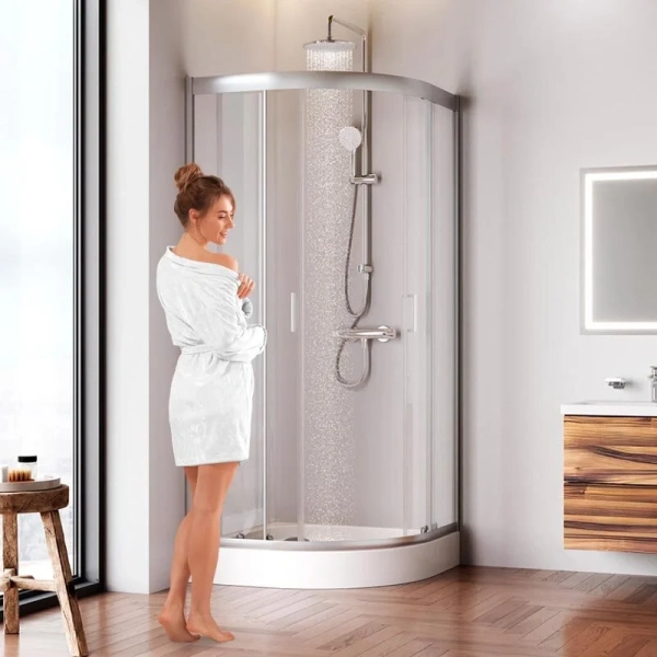 Душевой уголок Am.Pm Gem 90х90 см профиль матовое серебро W90G-401-090WT (детальная фотография), раздвижные