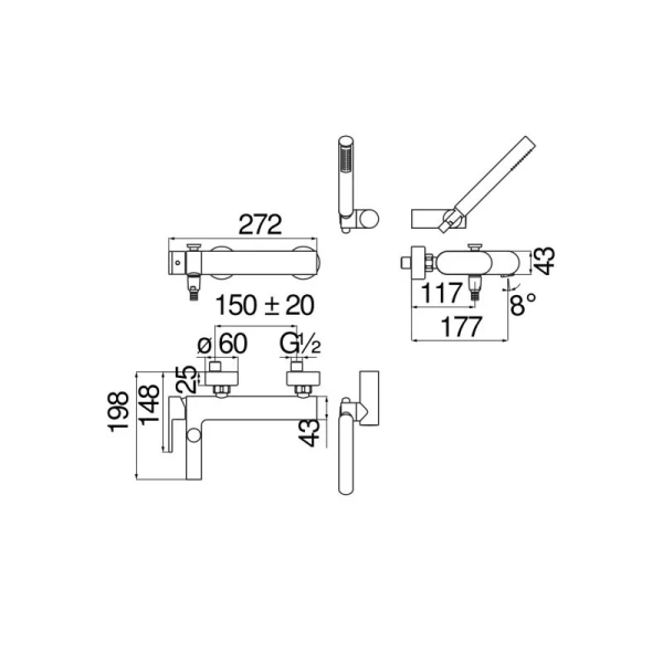 Смеситель для ванны Nobili Up UP94110 с душевой лейкой (детальная фотография), для ванны