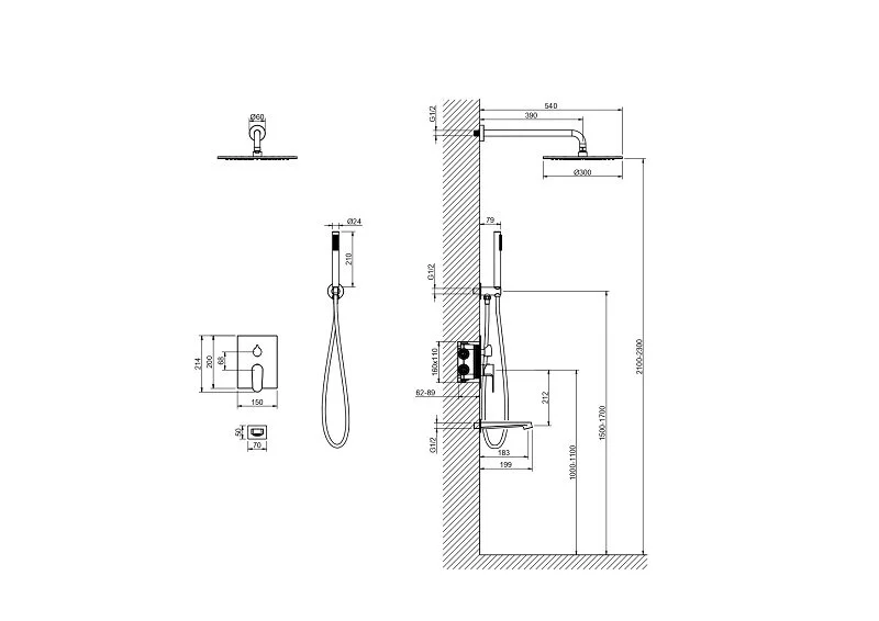 Душевой комплект Акватек Оберон шлифованное золото AQ1273BG (детальная фотография), душевые комплекты, наборы