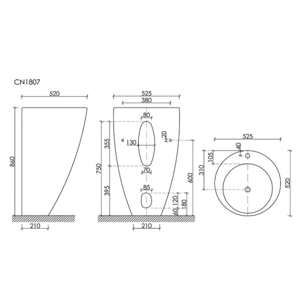 Раковина напольная Ceramica Nova 850 моноблок CN1807 (детальная фотография), современные, hi-tech