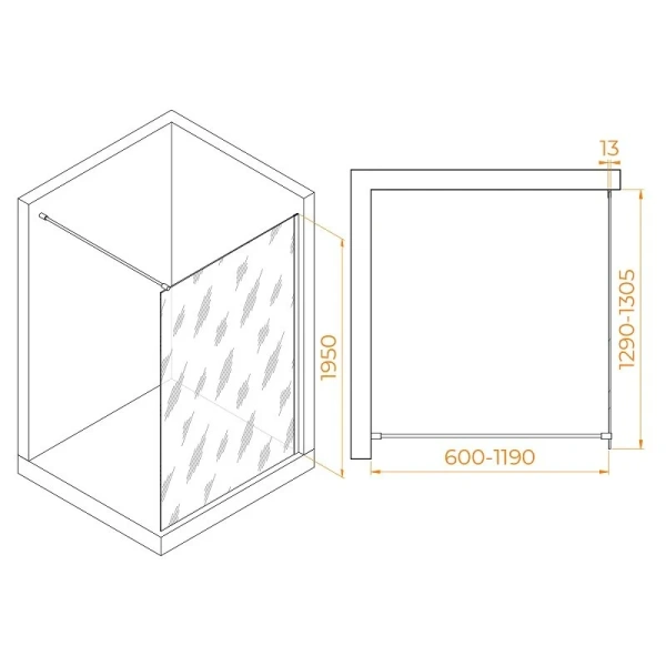 Душевая перегородка RGW Walk In 351001013 130 см неподвижная (детальная фотография), современные, hi-tech