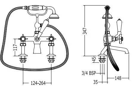 Смеситель для ванны с лейкой и шлангом, 2 отверстия, хром, Devon&Devon Coventry MARF20/BCR (детальная фотография), для ванны