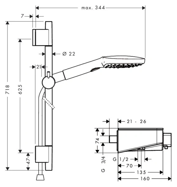 Душевой комплект Hansgrohe Raindance Select E 27026400 (детальная фотография), душевые комплекты, наборы